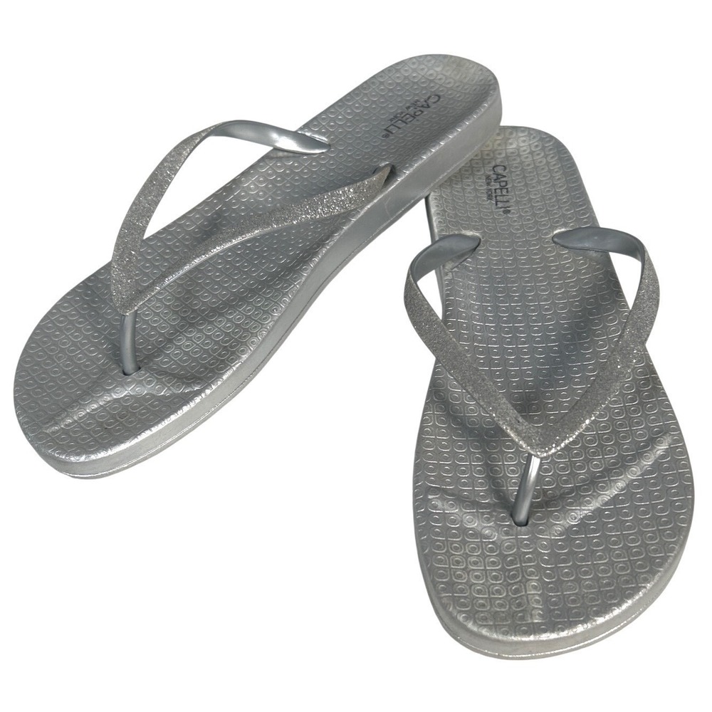 Capelli New York Womens Flip Flop Sandals Silver Metallic Glitter Size 11 - Picture 4 of 7